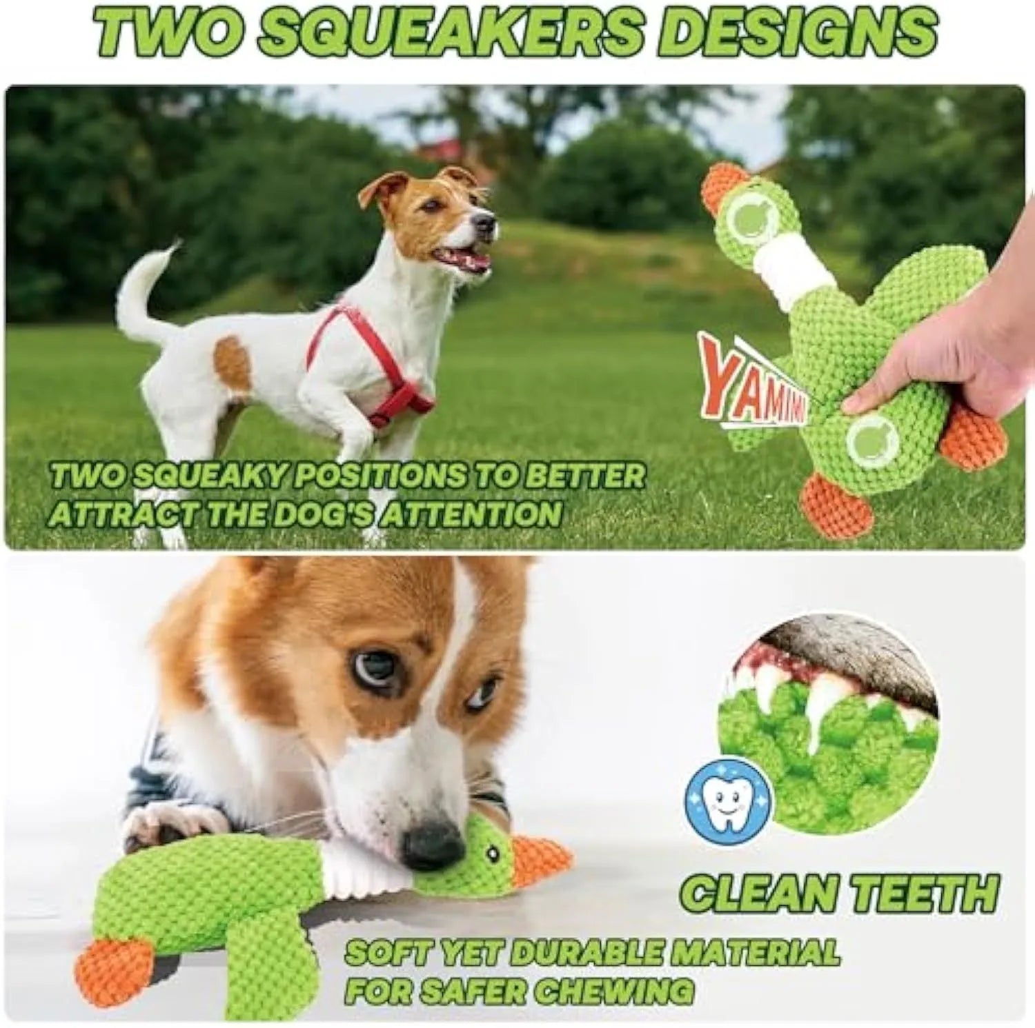 Blue duck-shaped dog plush toy with squeakers for large breed dogs
