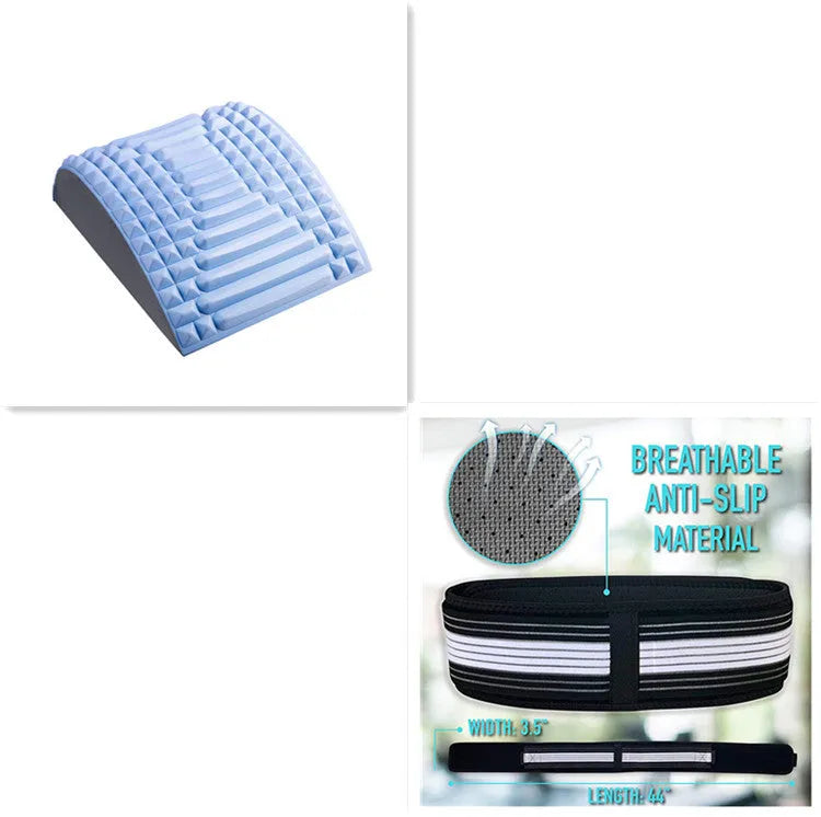 Blue EVA foam back stretcher pillow for lumbar support and acupressure massage.