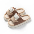 Cute cartoon bear design thick-soled linen slippers for women in blue, green, pink options