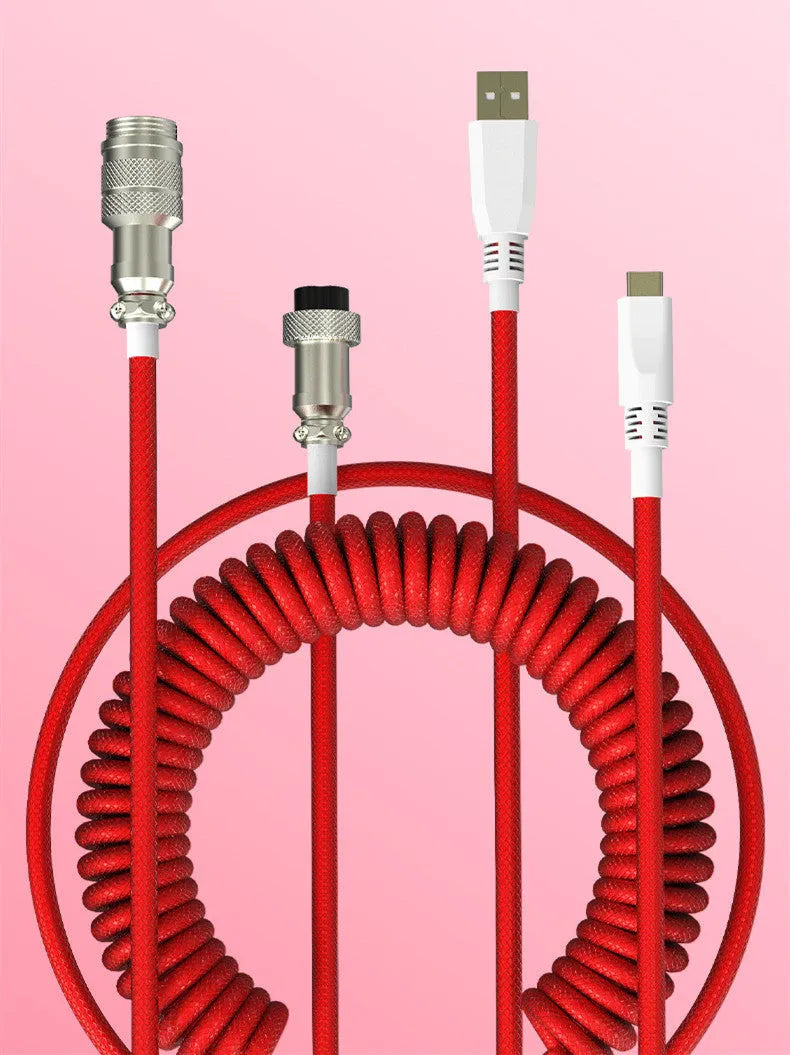 Type-C detachable mechanical keyboard cable with USB adapter in multiple colour options