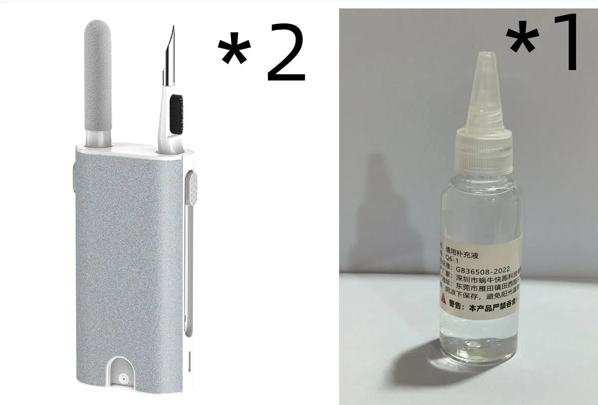 5-in-1 screen and earphone cleaning kit with integrated brush, sponge and metal tip tools