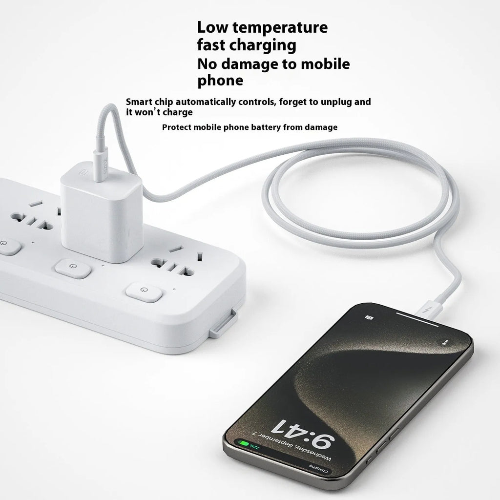 White braided Type-C fast charge data cable 1m for Apple 15 and USB devices