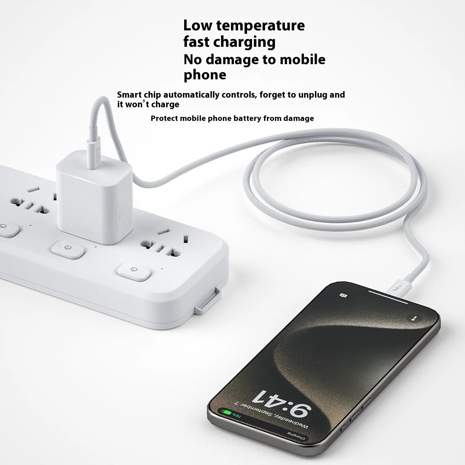 White braided Type-C fast charge data cable 1m for Apple 15 and USB devices