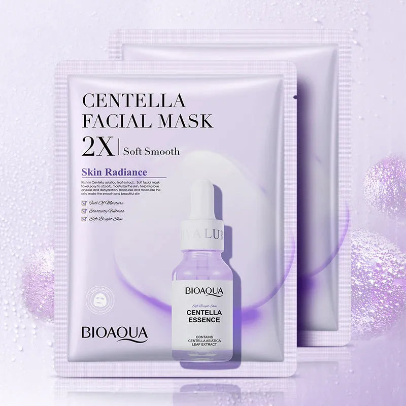 Collagen face sheet mask with 30g gel formula showing hyaluronic acid and Centella Asiatica variants