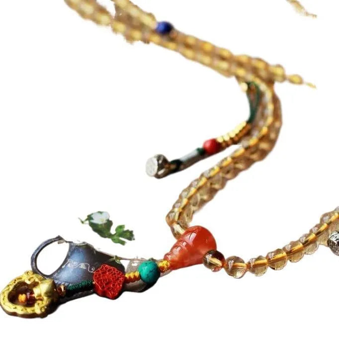 Yellow Brazil natural citrine bracelet with red and yellow body colour and 1mm diameter beads