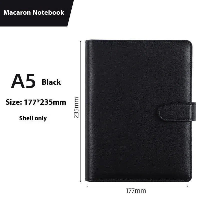 Solid colour A5 PU leather zippered loose-leaf binder notebook shell on a desk