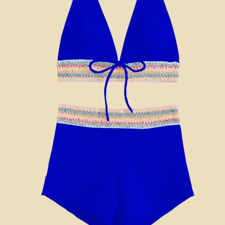 Women's high waist bikini suit in polyester fabric with top and bottom components