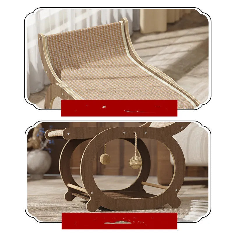 Solid wood platform cat scratching mat with sisal centre in light wood and walnut colour options