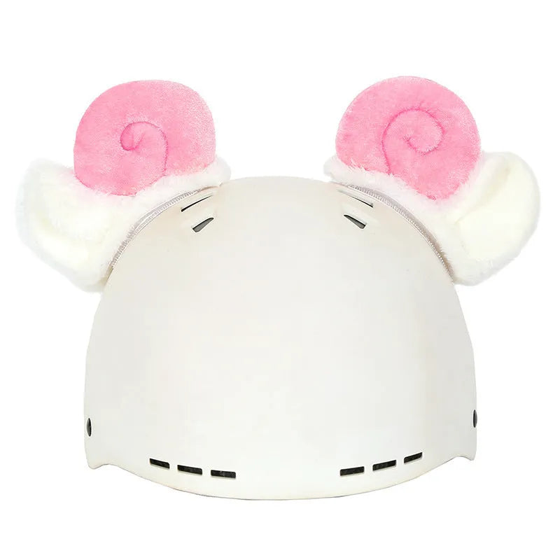 A soft plush cartoon character cover stretched over a medium-sized motorcycle helmet.