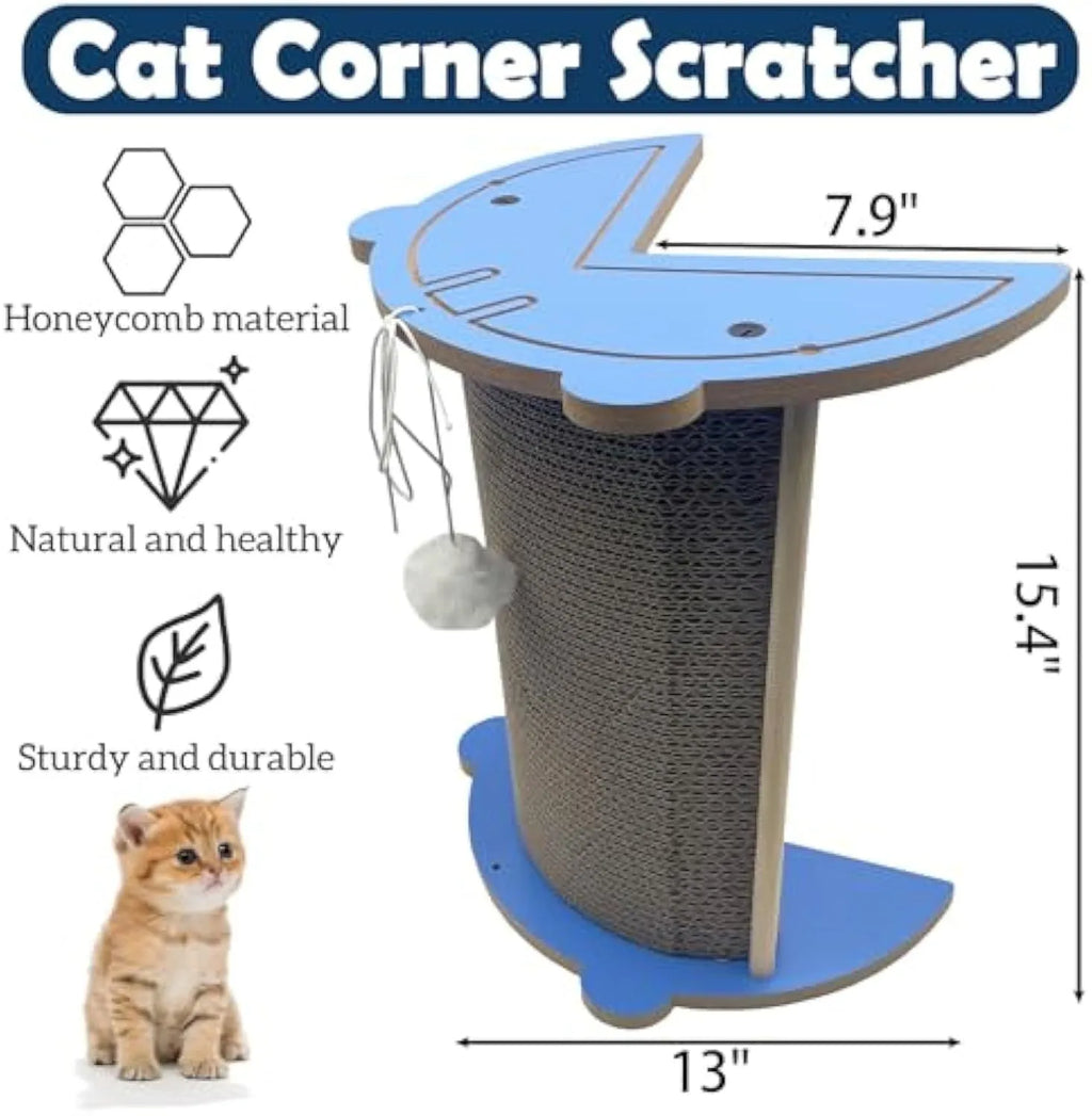 Cat corner scratcher cardboard pad for wall placement with hanging ball attachment