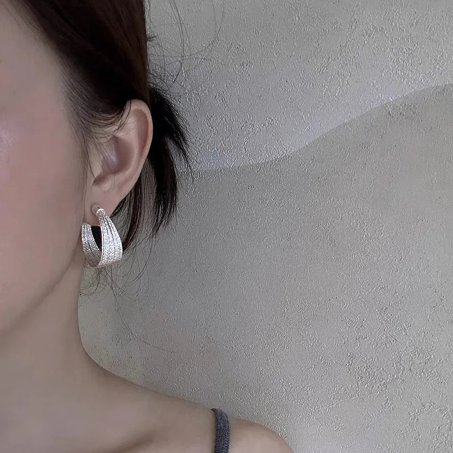 Geometric multi-layer bracelet earrings with copper construction and electroplated silver or gold finishes