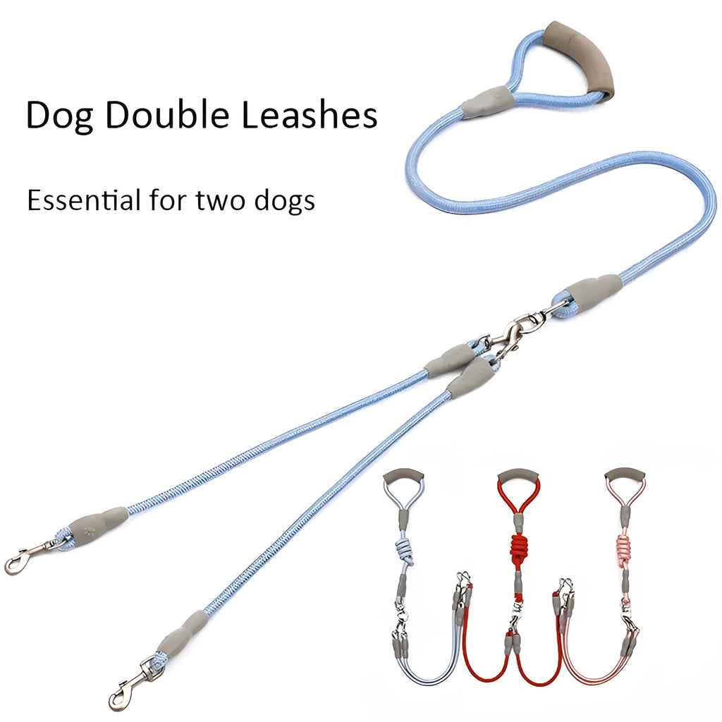 Double dog leash for two small medium dogs with foam handle and metal buckles