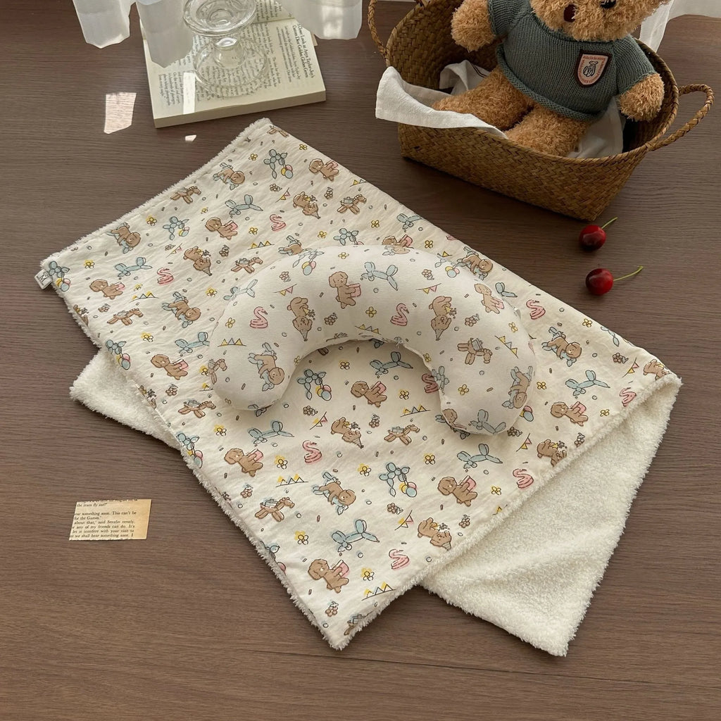 Cat pet bed set showing pillow and two quilts in cloth fabric