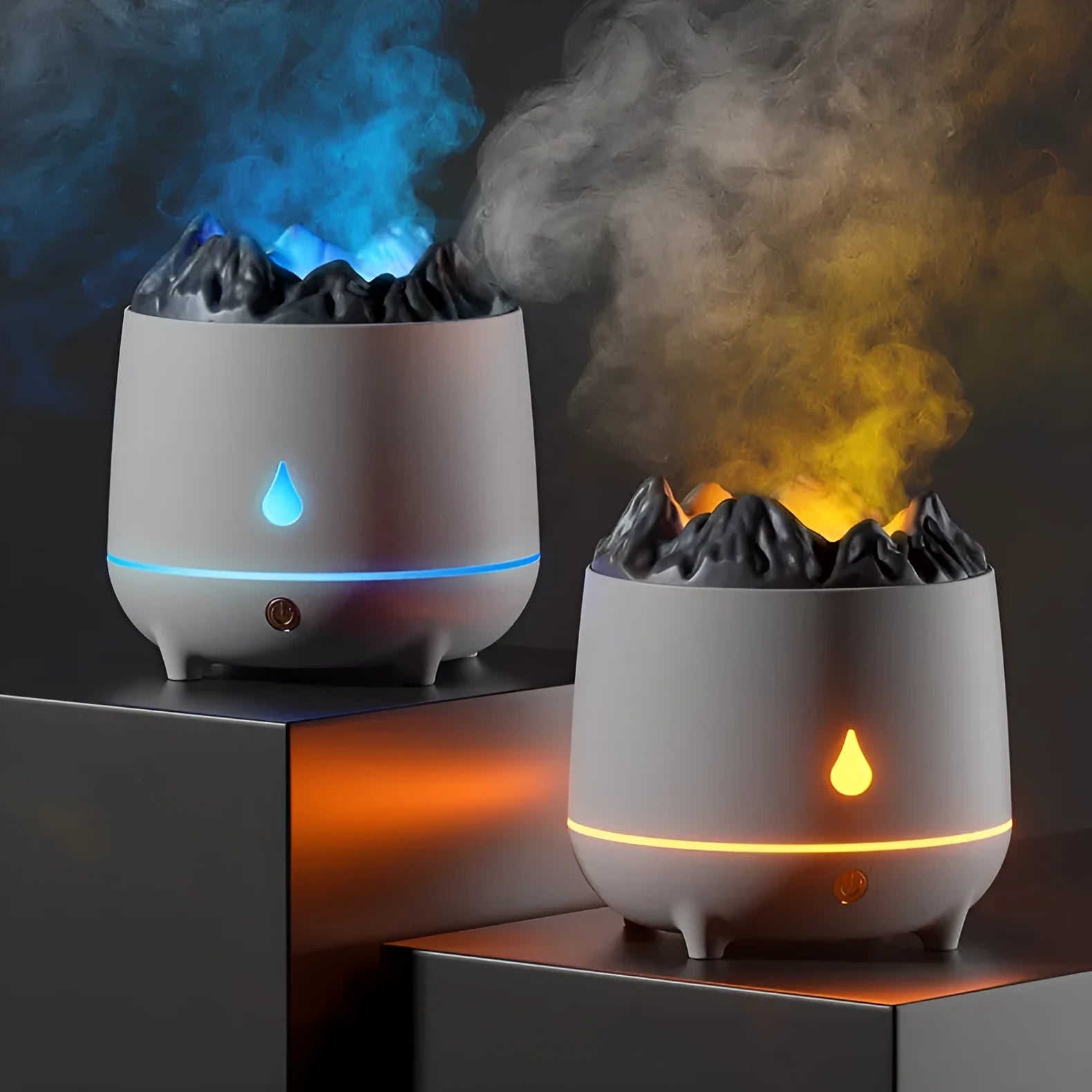 Black volcano-shaped ultrasonic humidifier and aromatherapy diffuser with USB cable