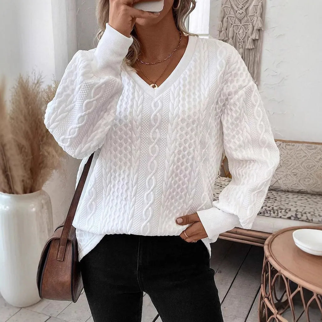 Milky white men's loose fit long sleeve t-shirt with 3D stereo pattern detail.