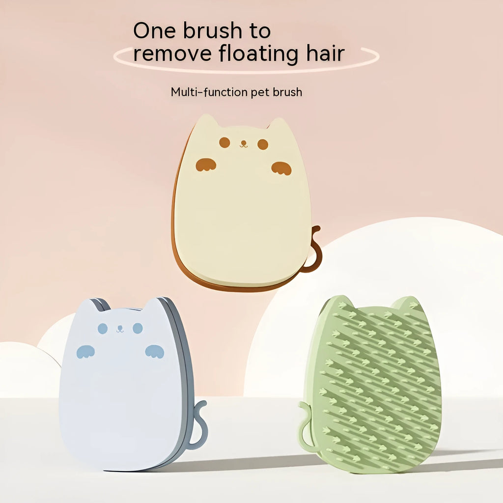 Pet sponge silicone comb for cats, 10 x 11.5cm, solid colour brown