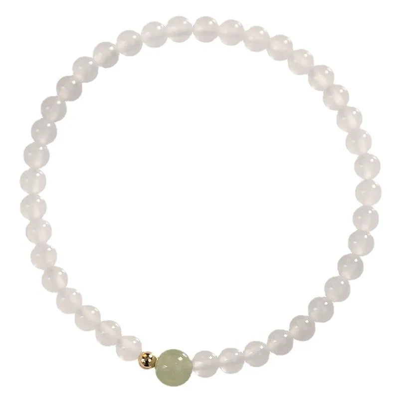 Natural Hetian Jade White Agate women's bracelet in New Chinese style measuring 15cm length