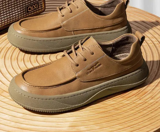 Brown retro casual leather shoes with big toe design and stitching, shown on a white background.
