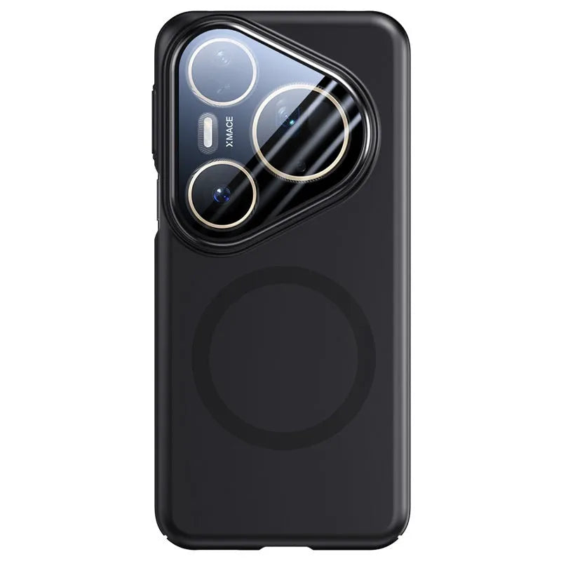 Magnetic lens bracket phone case for Huawei P80 series in frosted black finish showing back shell design