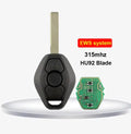 BMW EWS three-button straight remote key with ID44 transponder chip and HU58 blade.