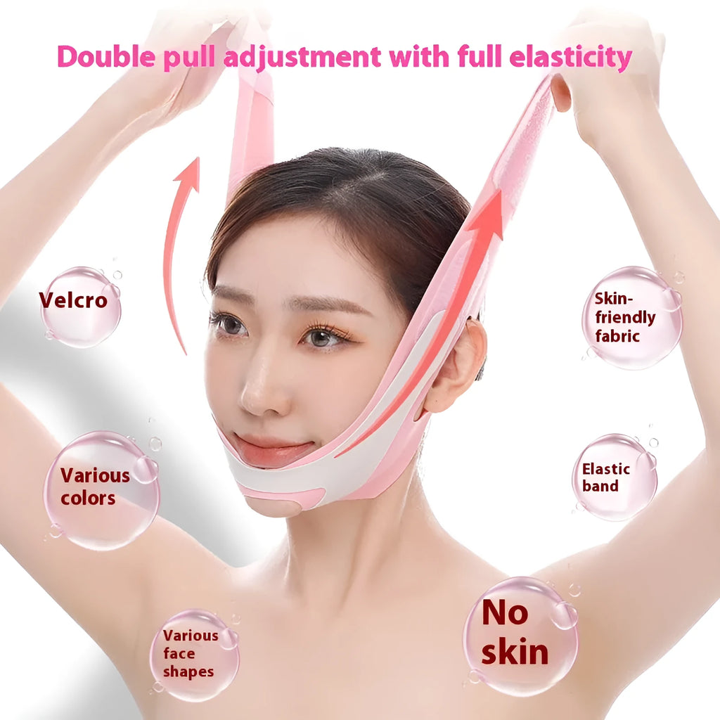 Pink and black elastic V face bandage facial care tool with packaging options