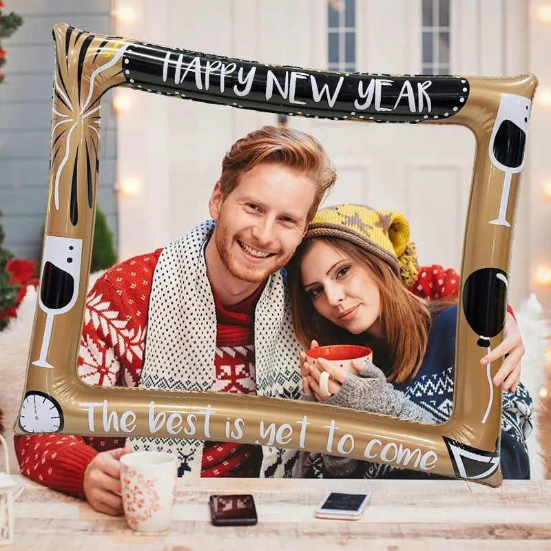Christmas-themed inflatable PVC photo frame prop for festive pictures.