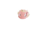 Pink cotton chest and back harness with hand-holding rope for a small dog on a white background.