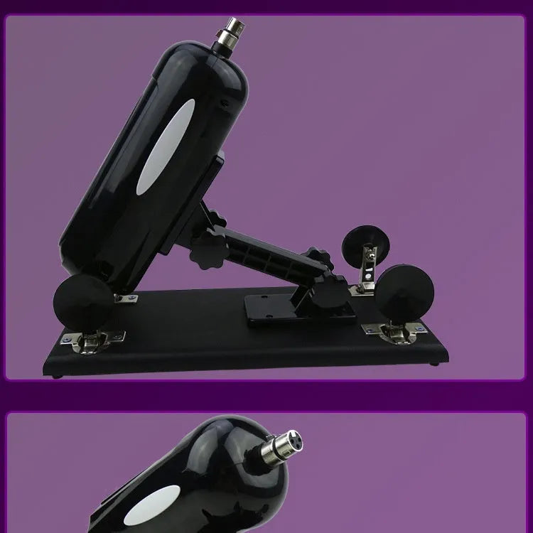 Purple automatic telescopic thrusting sex tool for women on a neutral background