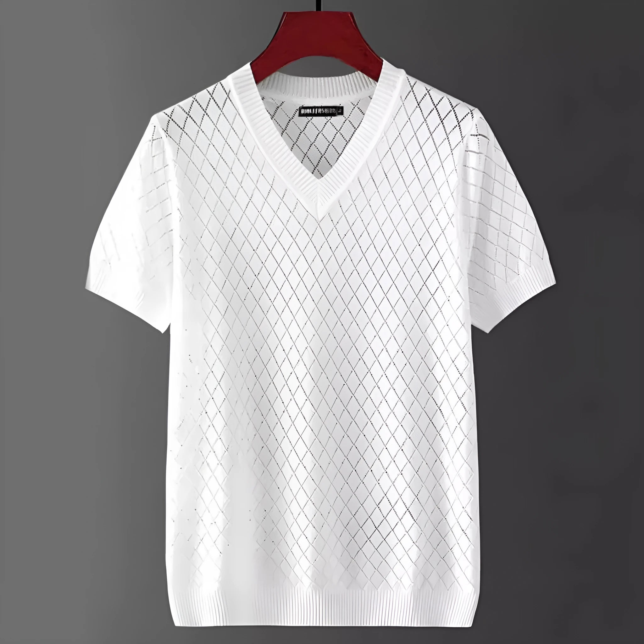 Men's black and white Ice Silk t-shirt with cut-out detail, showing V-neck and round neck style options.