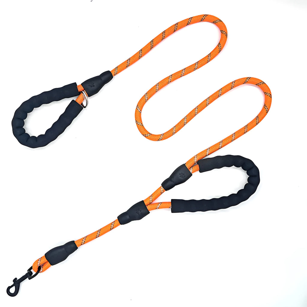 Pet dog double handle reflective nylon traction rope 1.5m x 1.2cm in black