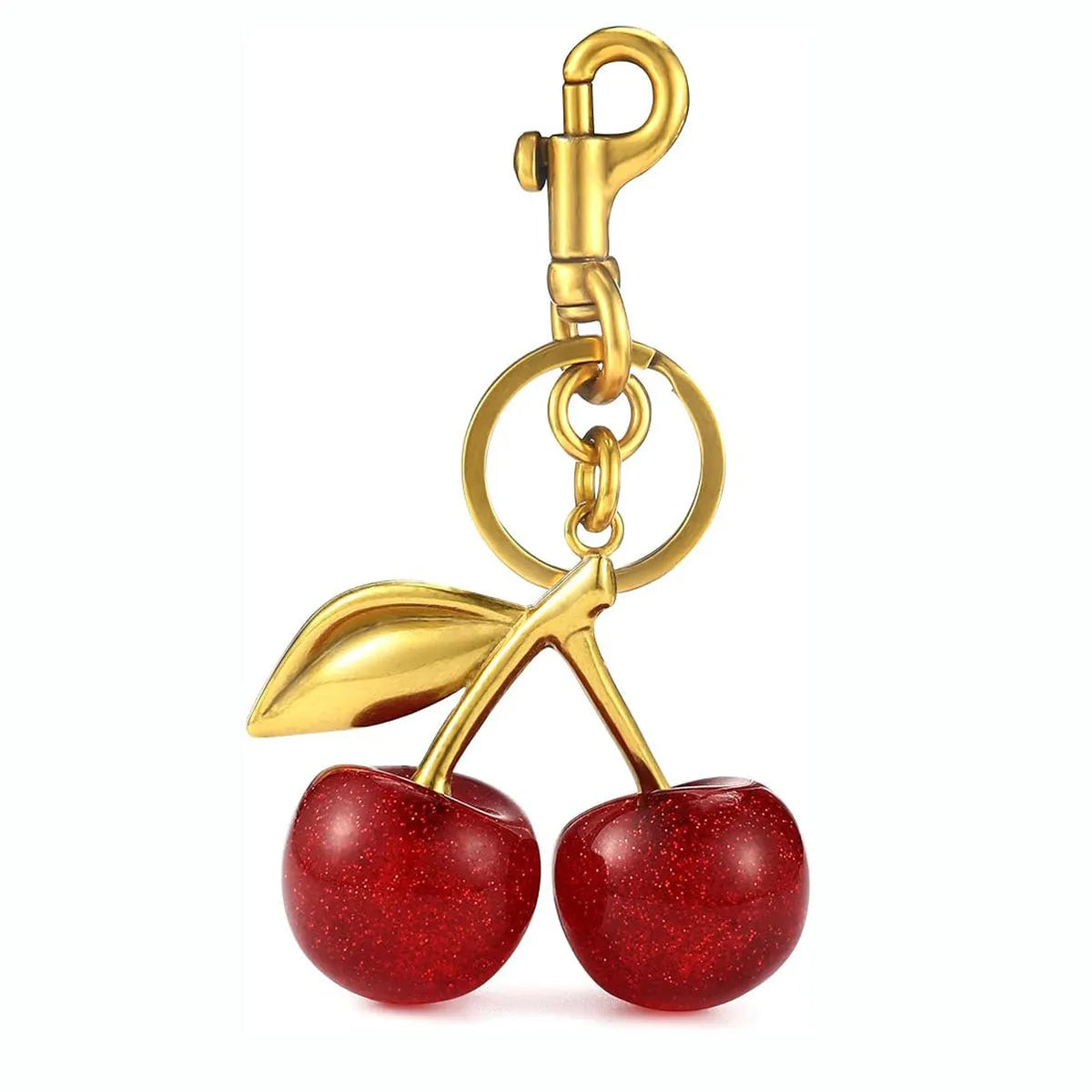 Three-dimensional cherry pendant key ring in zinc alloy with red or pink colour options