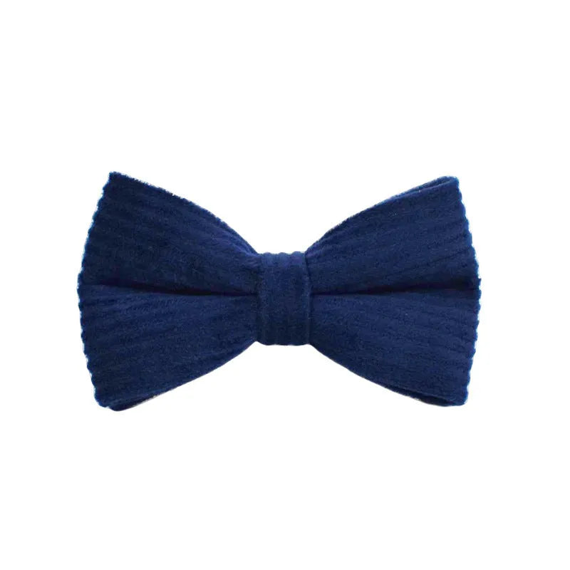 Navy blue corduroy dog collar and leash set with matching vest, poop bag, and decorative bow