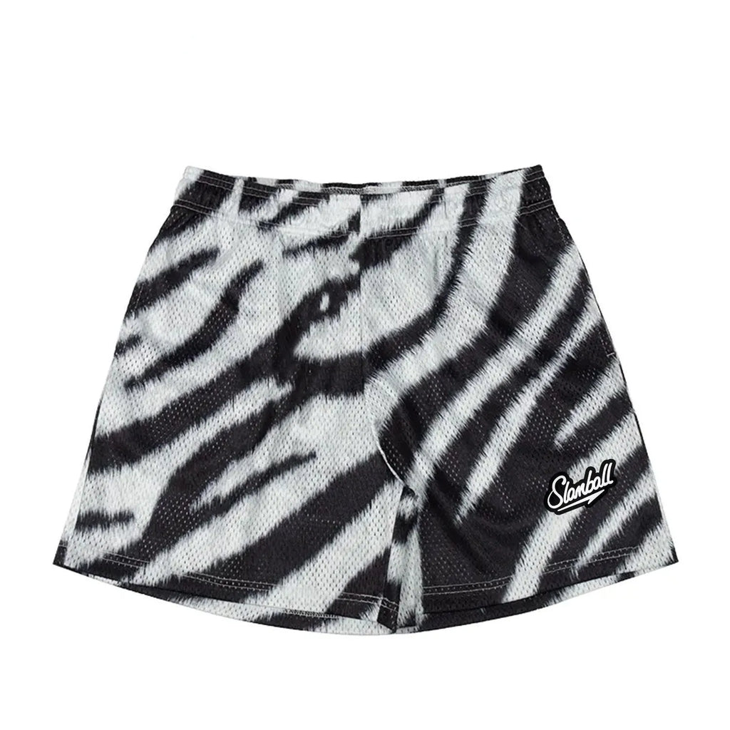 Men's leopard print fitness shorts with quick dry polyester fabric and milk silk lining