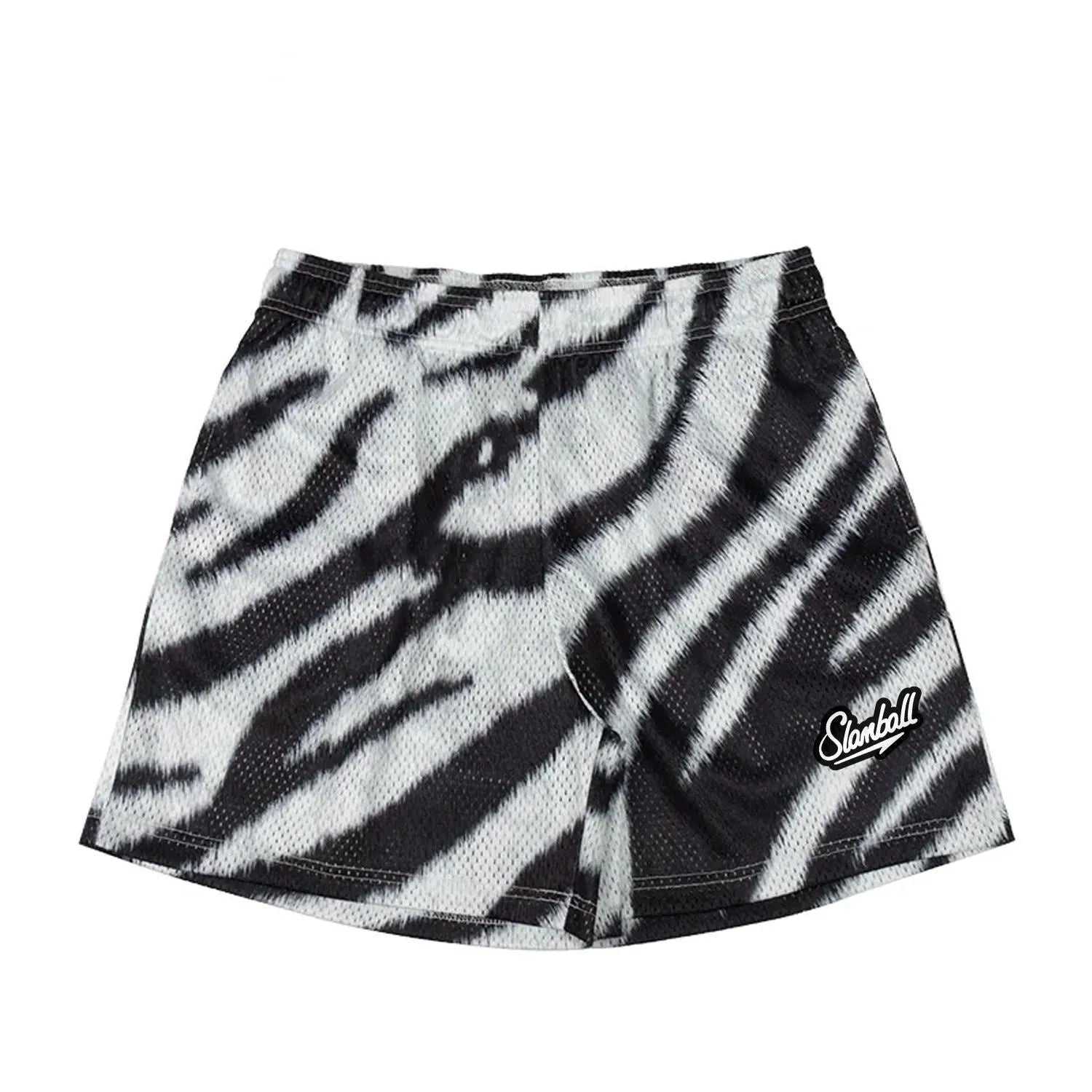 Men's leopard print fitness shorts with quick dry polyester fabric and milk silk lining
