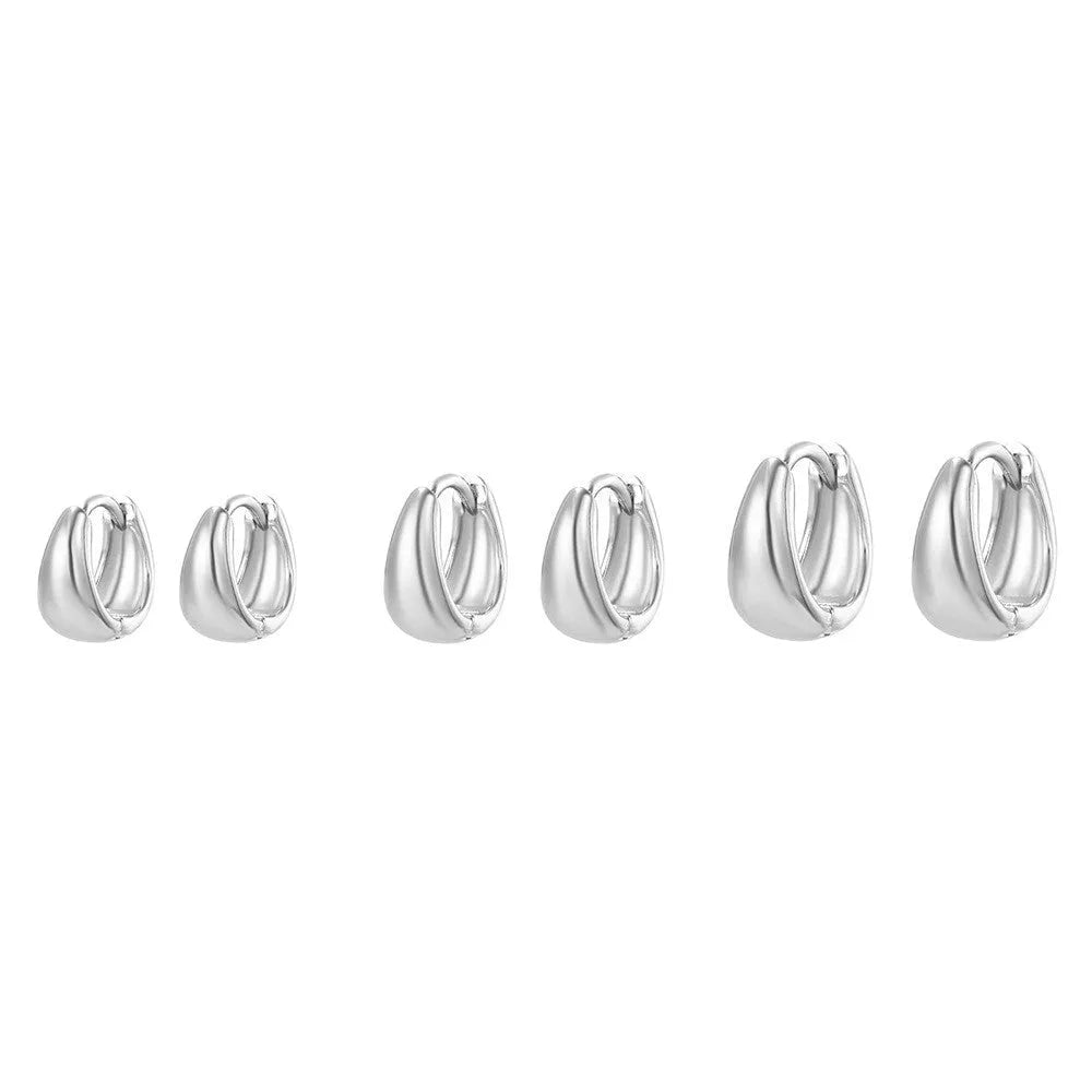 Drop-shaped copper earrings set of 3 pairs gold and silver electroplated fashion OL style