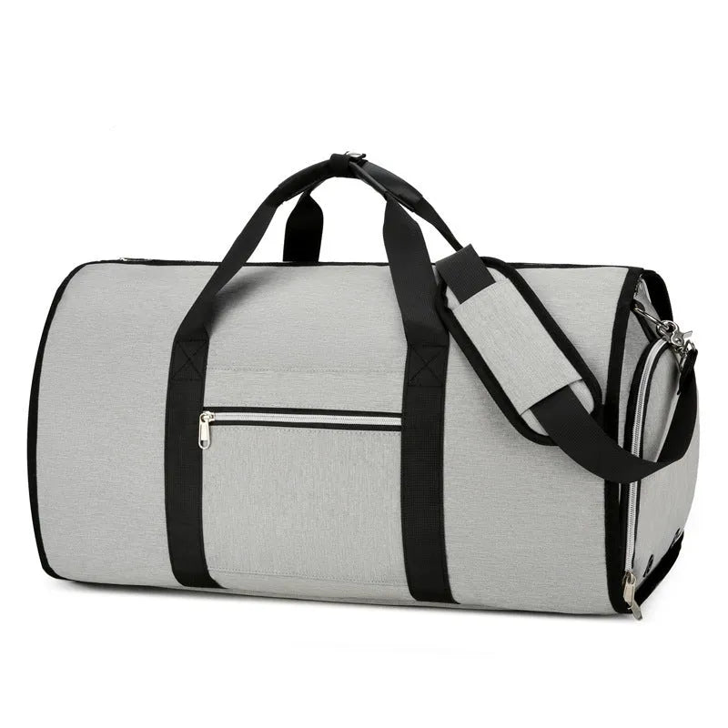 Black Oxford cloth storage bag with compartments for dry and wet item separation