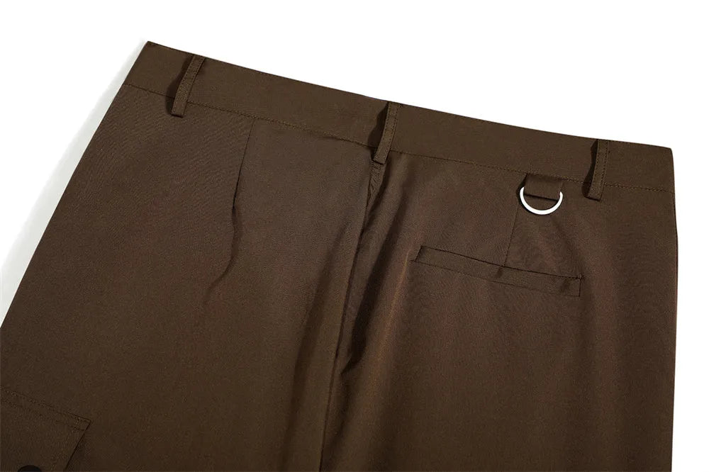 Loose men's cotton trousers in solid colour for street workwear, sizes S to XL, in black and brown