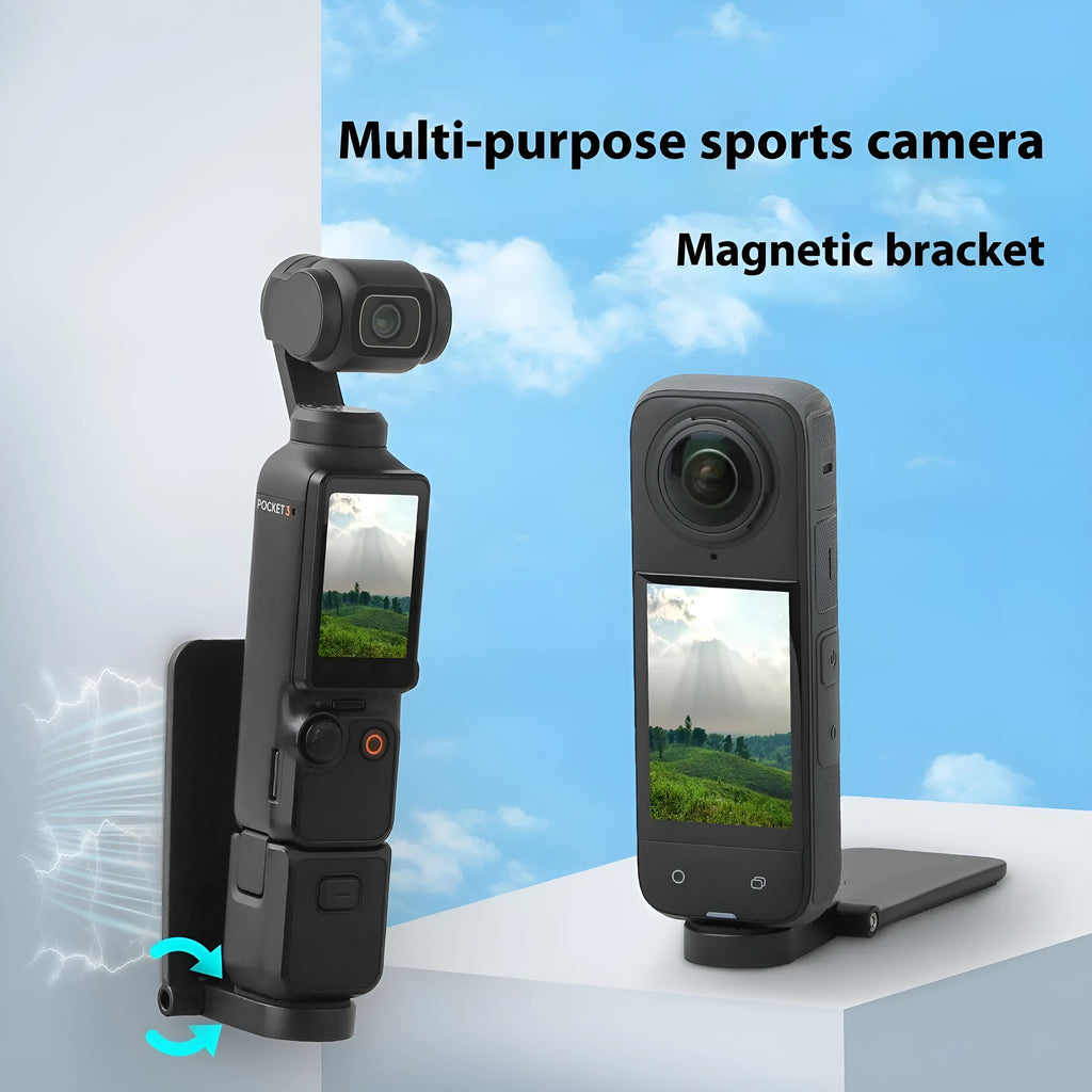 Black magnetic bracket base handheld handle for Insta360 X4 camera with angle adjustable design