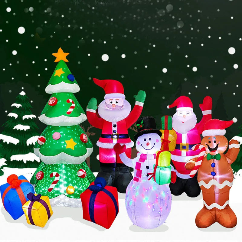 Outdoor Christmas inflatable decoration with LED lights showing Santa, snowman or tree designs