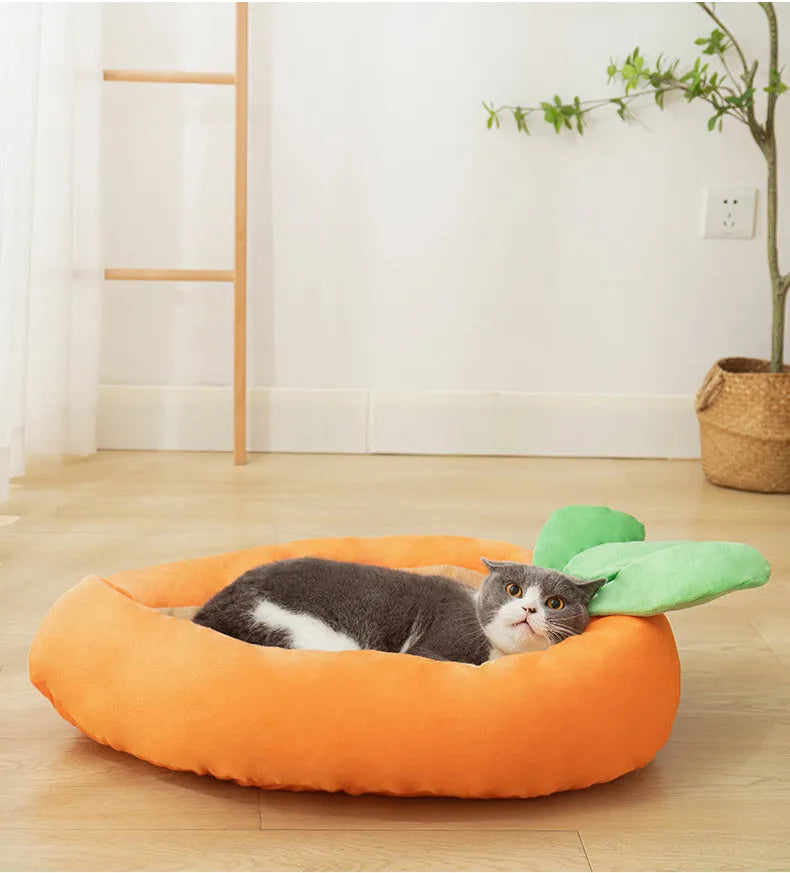 Large and medium sized dog nesting bed with a soft, removable washable blanket.