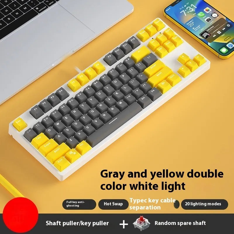 87-key hot-swappable mechanical keyboard with dual-colour backlighting and metal construction.