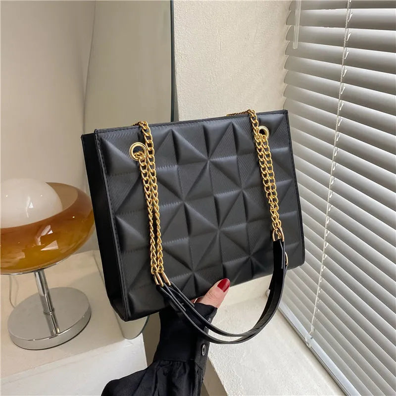 Women's PU leather shoulder messenger bag with plaid rhombus design, horizontal square shape, open pocket, mobile phone compartment