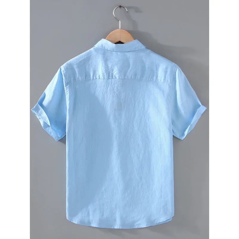 Men's casual short-sleeved linen shirt in cardigan style with regular fit