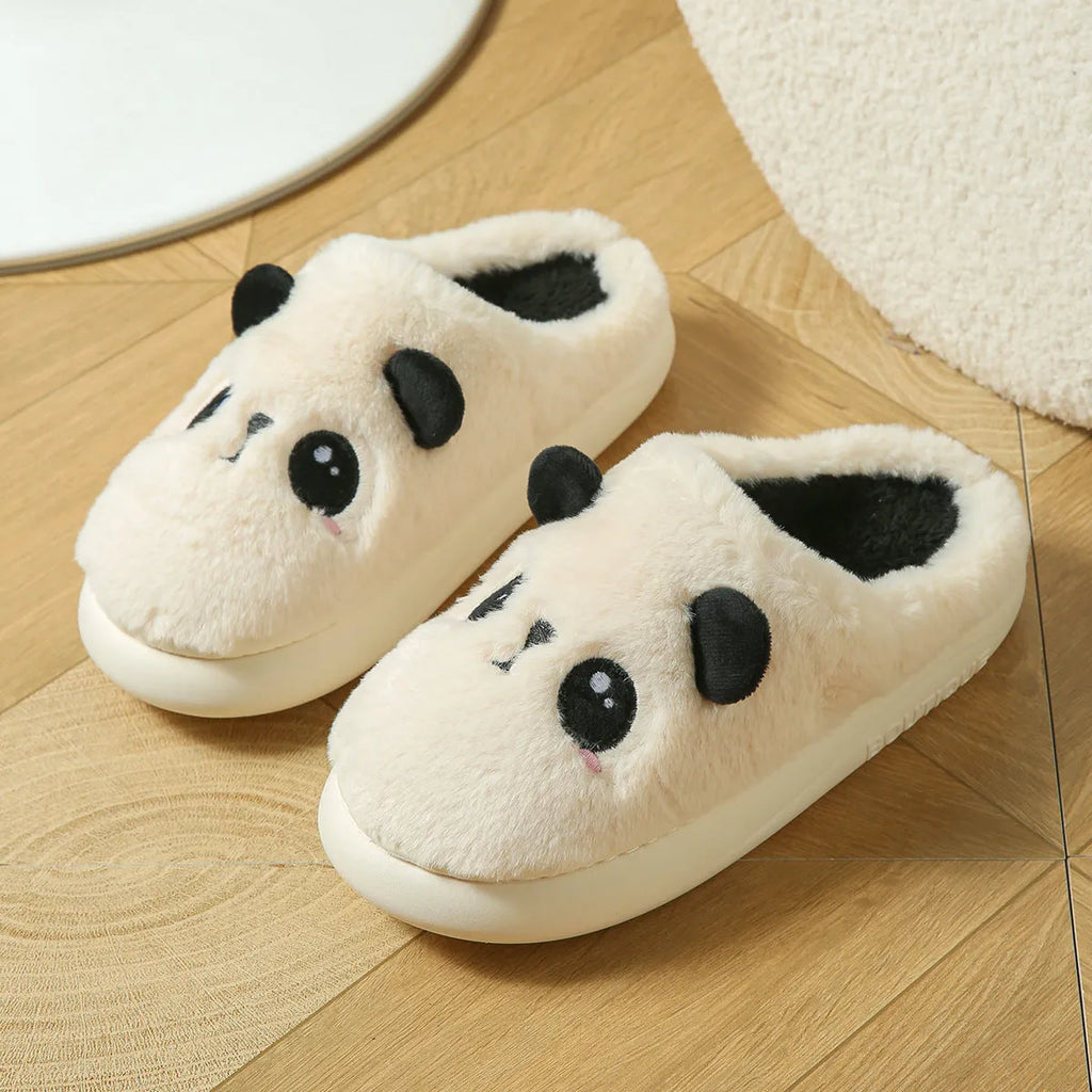 Panda design cotton linen toe ring slippers with soft PVC sole in adult sizes