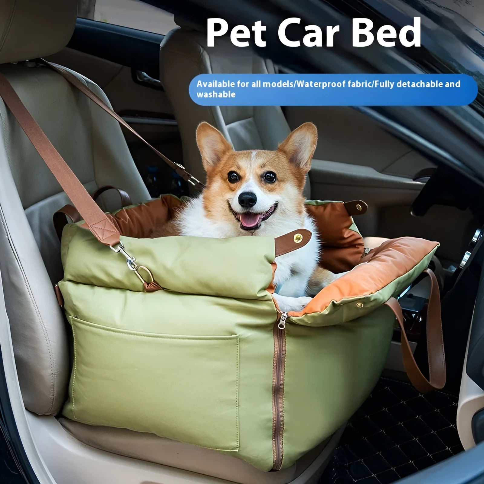 Portable cloth car kennel for cats measuring 55x50x45cm in brown colour variant