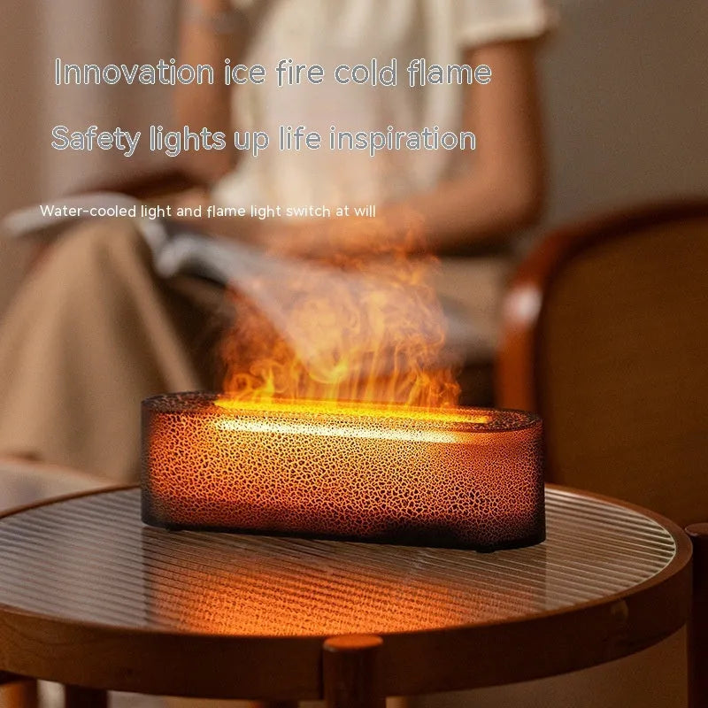 Creative lava style USB plug-in aroma diffuser and humidifier with LED lighting on a desktop