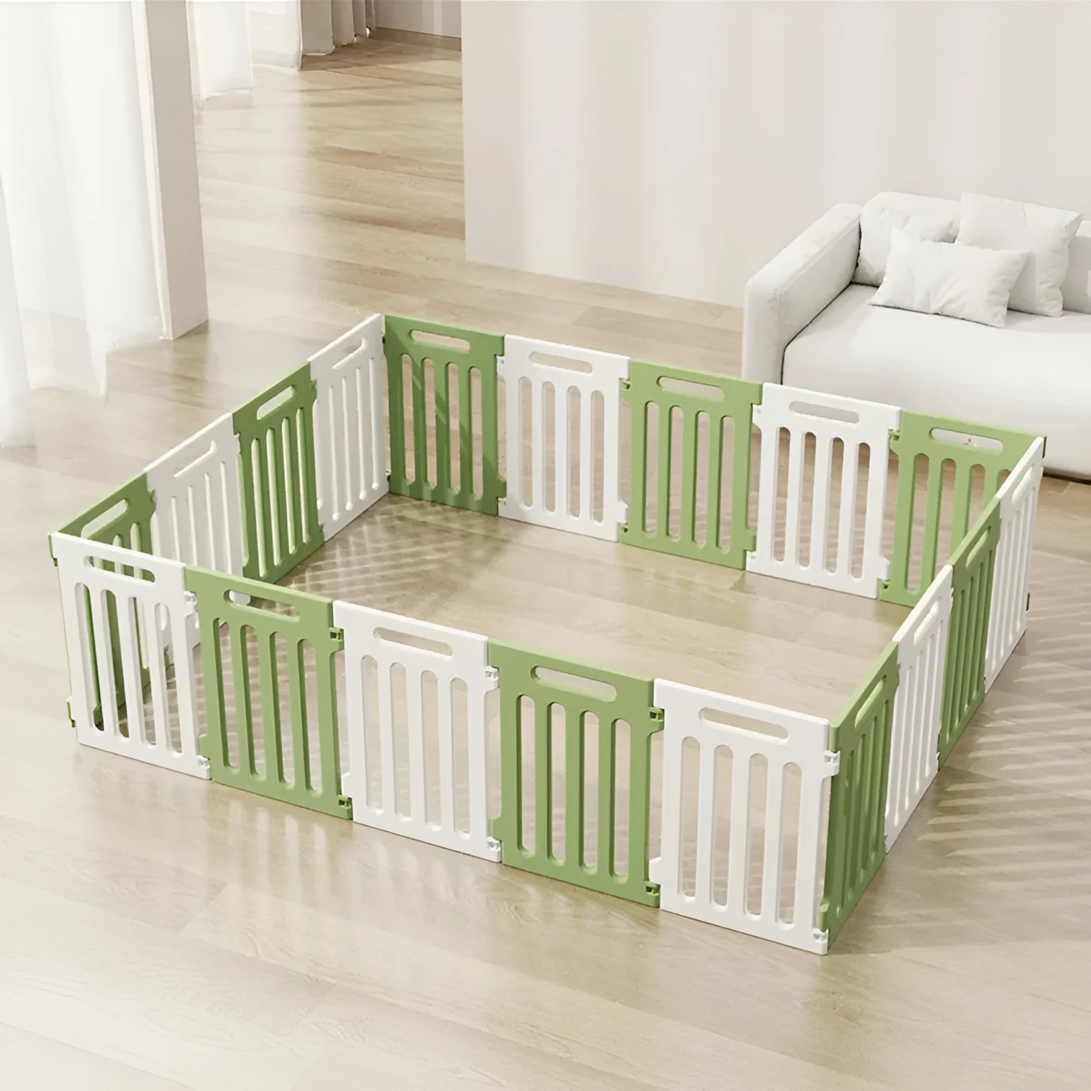 Plastic dog indoor isolation fence with guardrail panels in multiple colour combinations