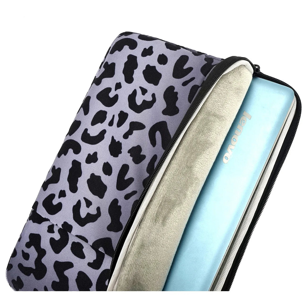 Leopard print laptop sleeve for 13-inch to 16-inch computers with shock-resistant flannel protection