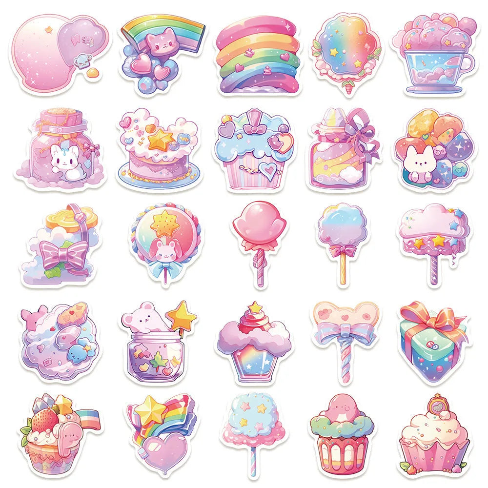 Pack of 50 fresh candy small object decorative waterproof stickers, sizes 4-7cm.