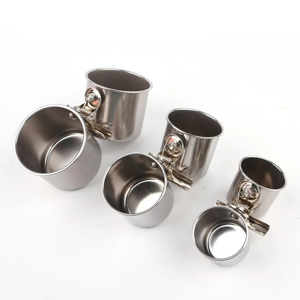 Stainless steel birdcage feeder in natural colour, shown in three sizes: small, medium, and large.